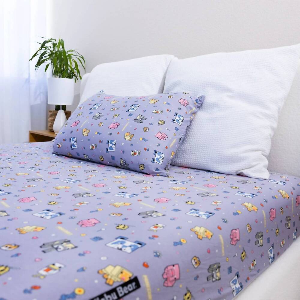NEW BELLABU BEAR kid's minecraft pixel pals bamboo full sheet set in purple